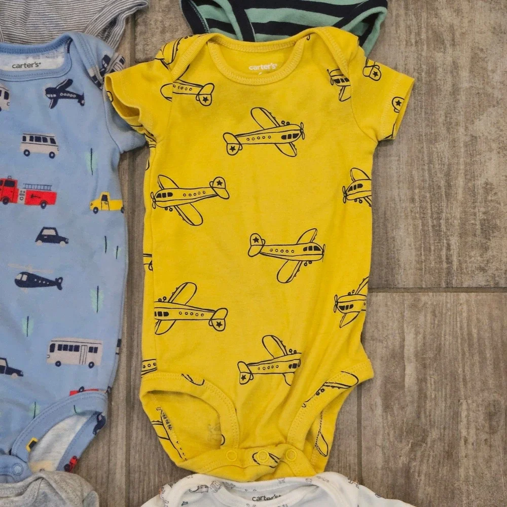 Carter's Bodysuits‎ Kids Size 6M 15 Piece Lot Stripes Animals Vehicles Infant